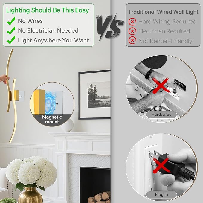 Battery Operated Wall Sconce Set of 2, Dimmable Modern LED Rechargeable Wall - Image 5