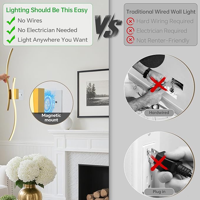 Battery Operated Wall Sconce Set of Two, Dimmable Modern LED Rechargeable Wall - Image 5