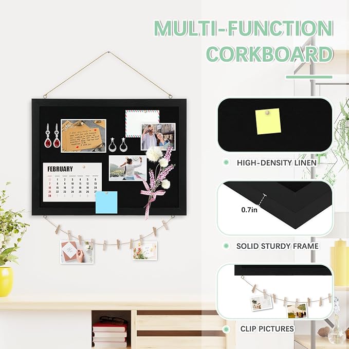 DOLLAR BOSS Large Black Cork Board Double-Sided Bulletin Board - Image 2
