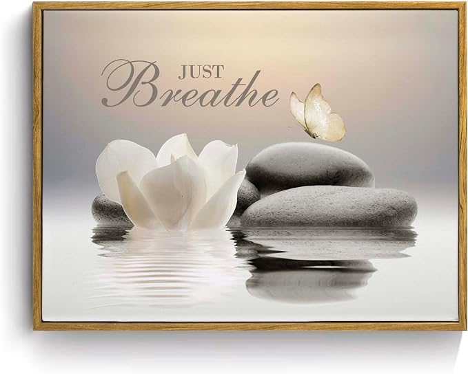 EOBTAIN Zen Framed Wall Art for Living Room, Relaxing Just Breathe Canvas by EOBTAIN