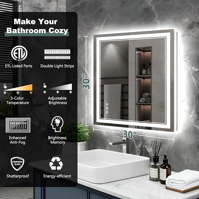 30x30 Inch LED Bathroom Mirror - Image 2