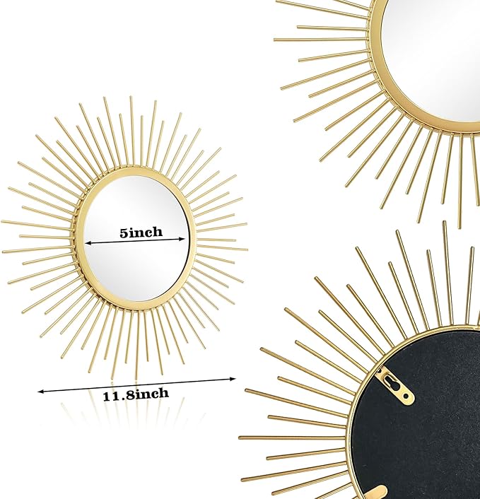 3 Set Sunburst Mirrors for Wall Decorative Metal Mirrors Small Mirror Sets - Image 6