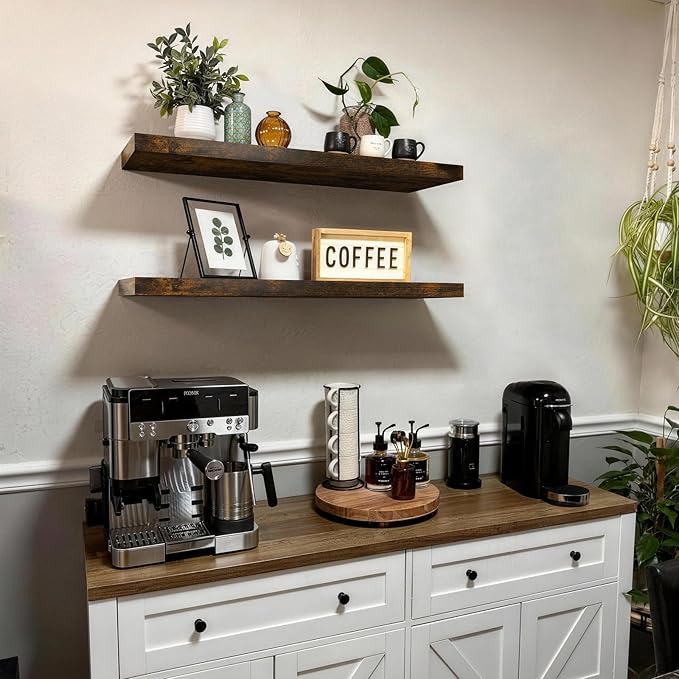 BAYKA Floating Shelves, 36 inches Long Wall Mounted Rustic Wood Shelves - Image 2