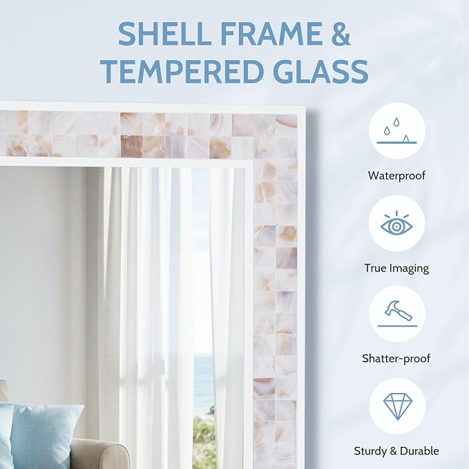 Tanmicoshomy Brown Shell Framed Rectangular Wall Mirrors - Image 2