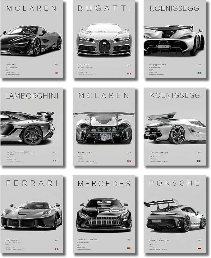 CSLGQGV Car Posters Vintage Racing Car Wall Art Supercar Canvas Prints Painting by Unknown