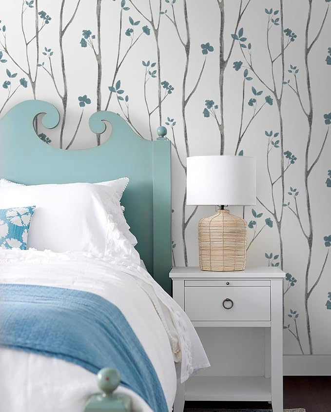 Timeet 16."x393.7"Blue Wallpaper Peel and Stick Wallpaper Leaf Wallpaper Floral - Image 5