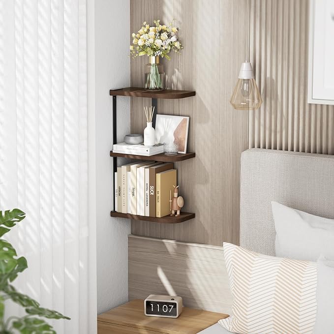 Love-KANKEI Corner Shelf Wall Mount of 3 Tier Rustic Wood Floating Shelves - Image 4