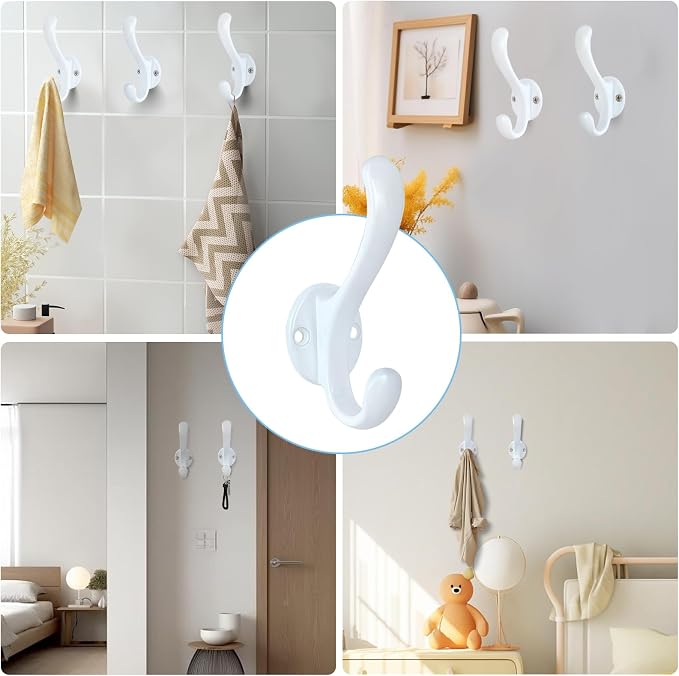10 Pack Coat Hooks Wall Mount Heavy Duty Utility Retro Double Hooks - Image 2