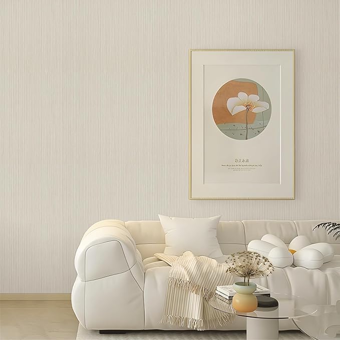 TANONE Beige Grasscloth Peel and Stick Wallpaper, Faux Linen Textured Self - Image 2