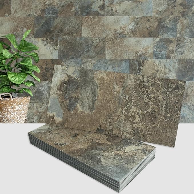AULIGET 20-Piece Beige & Brown Slate Peel and Stick Backsplash Wall Tiles by AULIGET