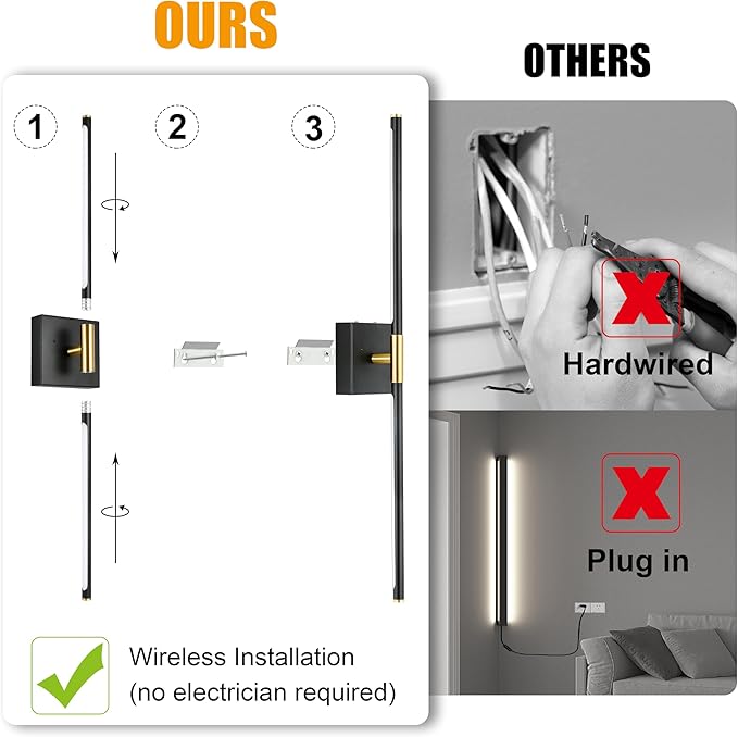 Morauroral 30 Inch Battery Operated Wall Sconces Set of Two, Dimmable Wall - Image 5