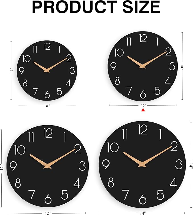 cicininc Wall Clock, 10 Inch Wooden Silent Non-Ticking, Decorative Battery - Image 5