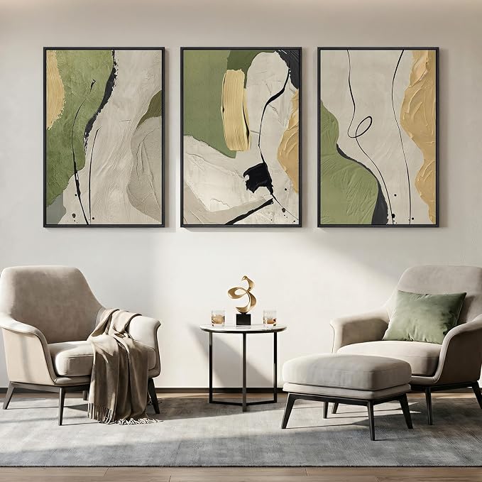 Large Framed Abstract Wall Art for Living Room, 3 Piece Modern Canvas Prints - Image 2