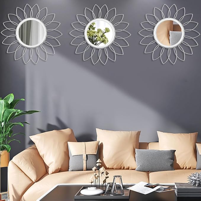 3 Pack Metal Mirrors for Wall Sunburst Wall Mirrors Home Décor Decorative - Image 2