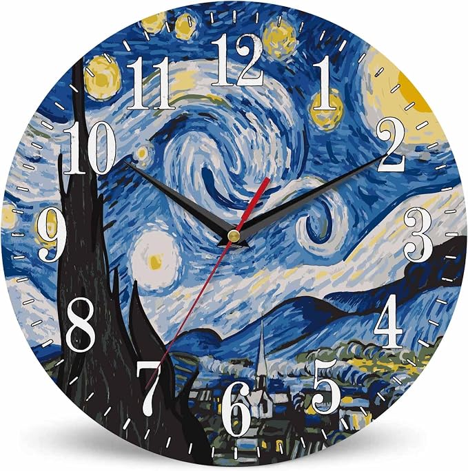 Mxocom The Starry Night Wall Clock Art Oil Painting Moon Mountain Village Van by Mxocom