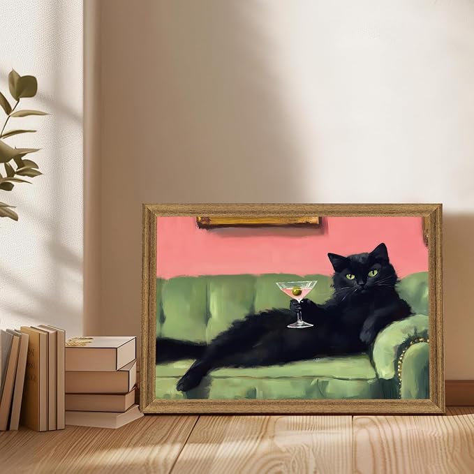 Fantasy Artists Humorous Black Cat Character Wall Art – Relaxed Anthropomorphic - Image 4