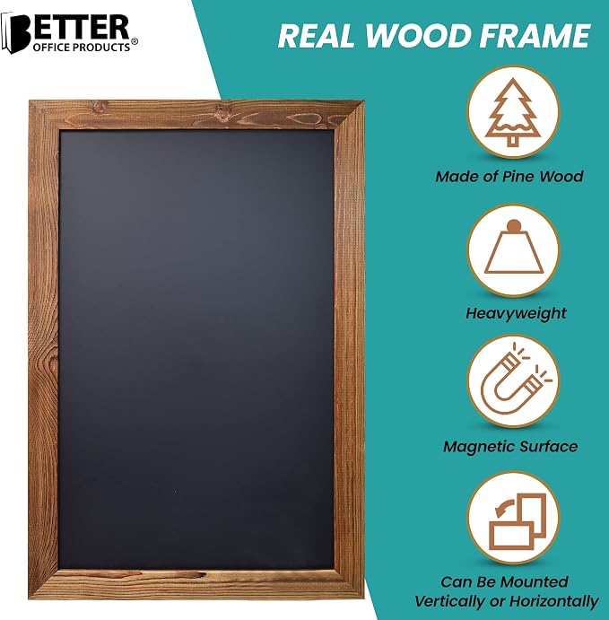 Better Office Products Magnetic Chalkboard, 20x30 Rustic Wood Frame Chalkboard - Image 5