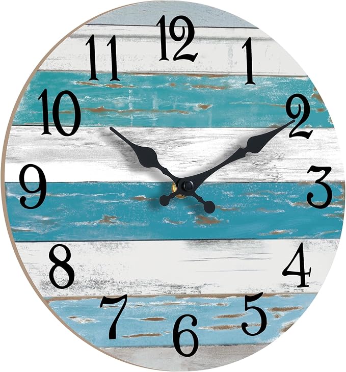 KECYET Wall Clock Battery Operated 12 Inch Outdoor Beach Style Blue Coastal - Image 4