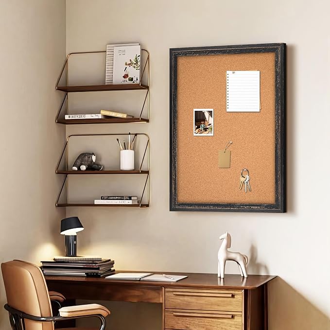 Cork Bulletin Board, Rustic Black Wooden Frame, Hanging Pin Board - Image 7