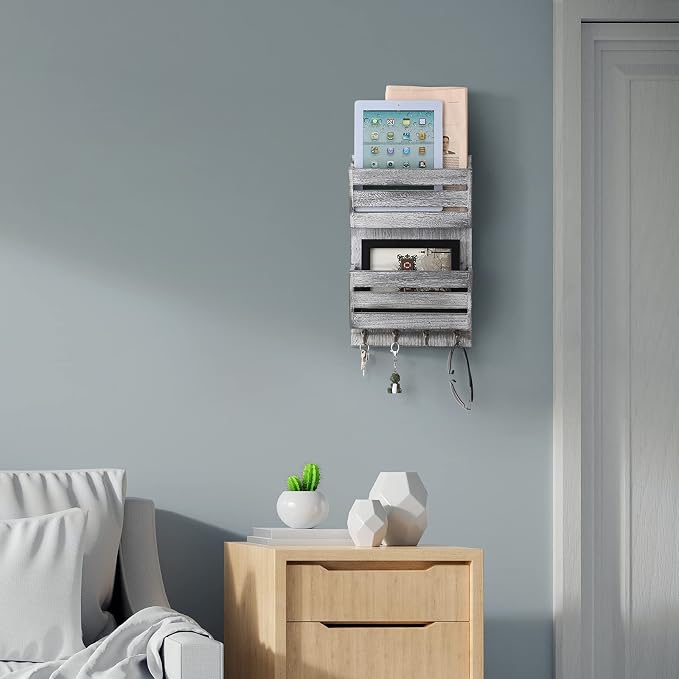 BTY Mail Sorter Wall Mounted, Wooden Mail Holder - Image 4