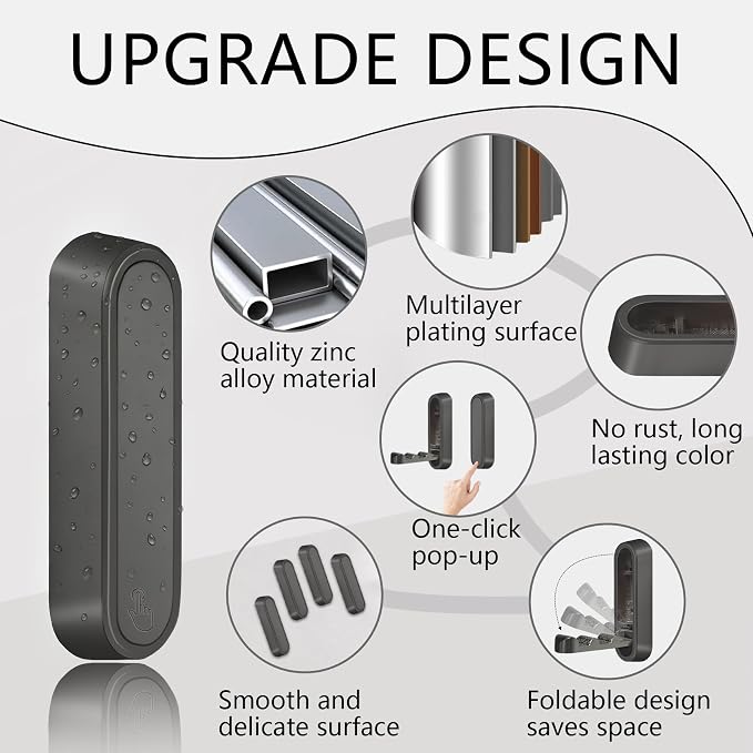 2PCS Foldable Wall Hooks, Heavy Duty Zinc Alloy Folding Wall Hooks, Folding - Image 6