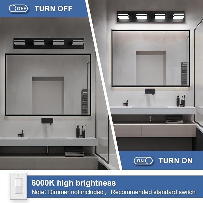 Modern LED Bathroom Lights Fixtures 4-Light, Metal Black Acrylic Wall Lighting - Image 3