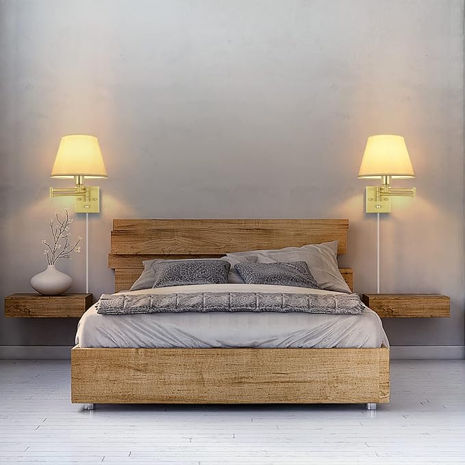 TRLIFE Wall Sconce Plug in, Brushed Brass Dimmable Wall Sconces Set of 2 Swing - Image 7