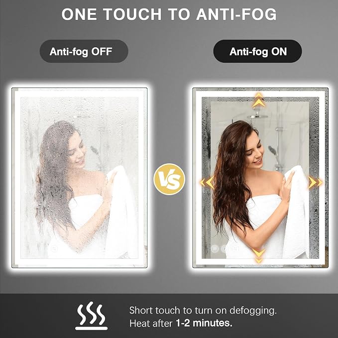 Memobarco Bathroom Mirror, Stepless 3 Colors Temperature & Dimmable, Memory - Image 6