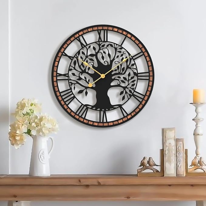 Micasso Wall Clocks Battery Operated: 15Inch Farmhouse Tree of Life Metal by Micasso