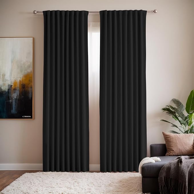 Black Thermal Insulated Blackout Curtains 63 Inches Long by Grichril