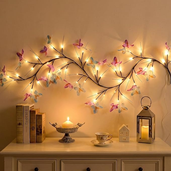 Willow Vine Light with Butterfly 48LED 5.9FT Enchanted Wall Decoration Vine by XINXIANLIAN