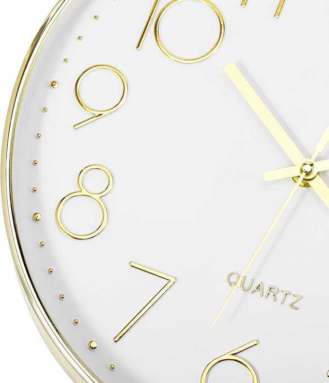Foxtop Gold Wall Clock 12 Inch Silent Non-Ticking Battery Operated Round Modern - Image 9