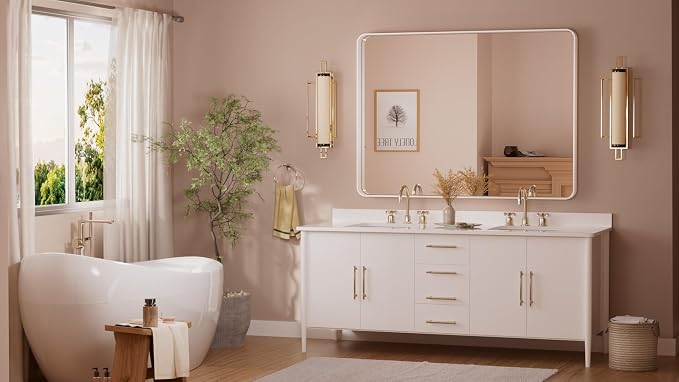 TETOTE 48 x 36 White Mirror for Bathroom Metal Frame Wall Mounted Rectangle - Image 8