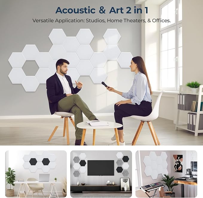 12 Pack Hexagon Acoustic Panels, Self-Adhesive Acoustic Wall Panels - Image 5