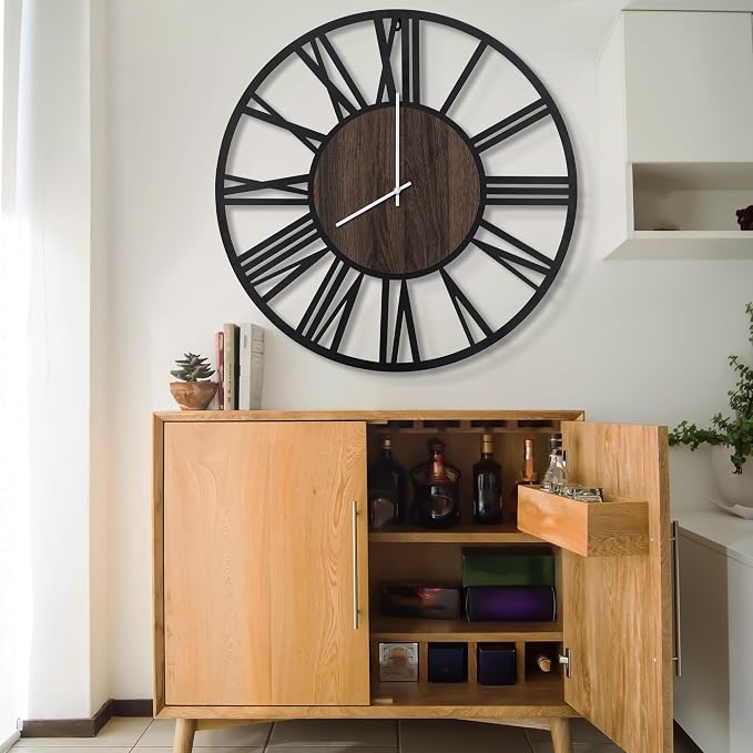 LEIKE Large LED Wall Clocks, Non Ticking, Battery Operated Rustic Round Modern - Image 6