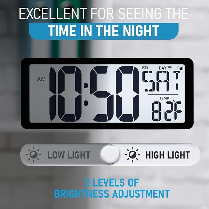 TXL Atomic Clock with Backlight, 14.2" Large Digital Wall Clock Battery Operated - Image 6