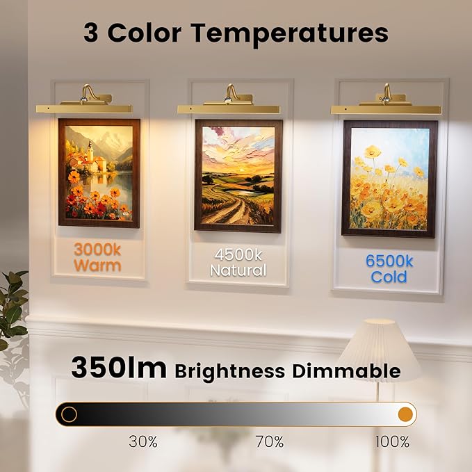 Gallery Lights for Wall 3 Pack, Cordless Remote Dimmable LED for Portrait - Image 2
