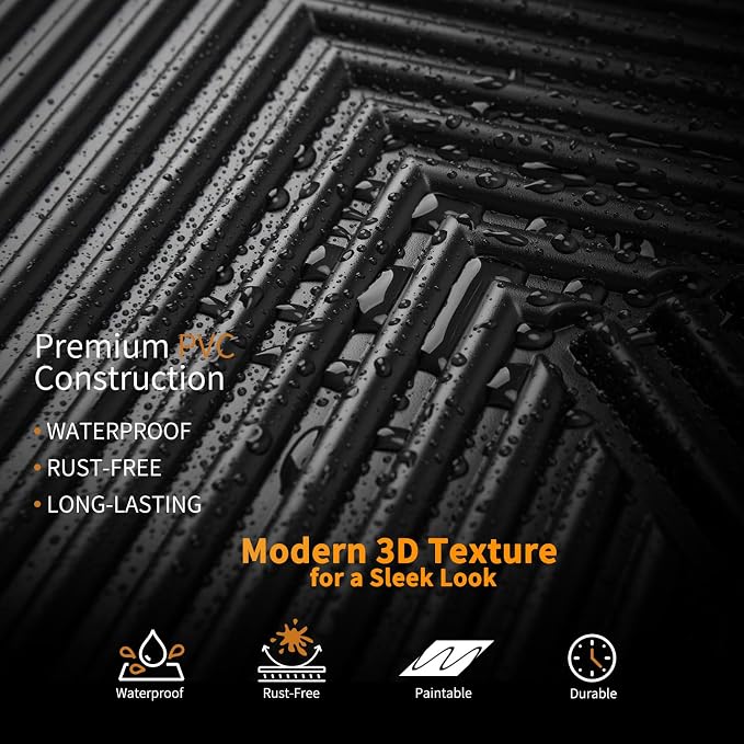 WOWSTAR 12-Pack 3D Wall Panels 19.7" x 19.7", Modern Black Wall Covering - Image 6