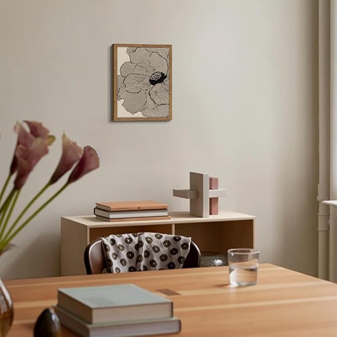 Framed Abstract Floral Wall Art, Neutral Line Flower Canvas Wall Decor Painting - Image 7