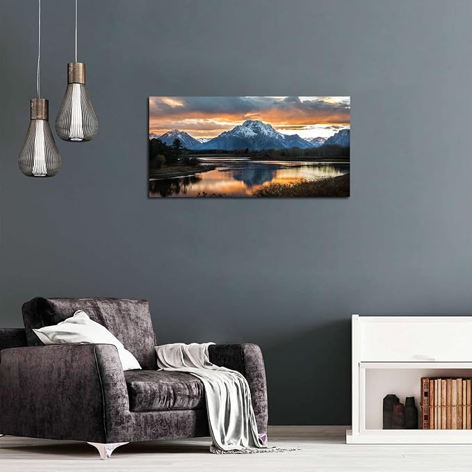 Grand Teton Mountain Wall Art National Park Posters Sunset Oxbow Bend Scenery - Image 5