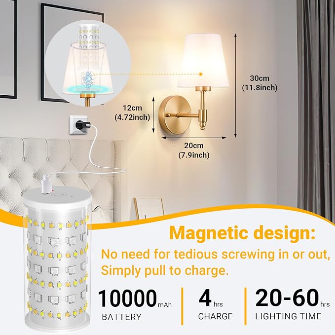 Vimhou Peel and Stick Wall Sconces, Stick On Wall Sconce Set of 2, Battery - Image 7
