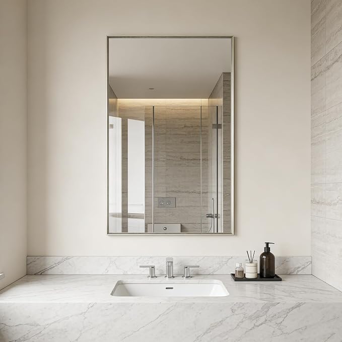 Bathroom Mirror for Wall, 36x24 Inch Metal Framed Mirror, Brushed Nickel - Image 9