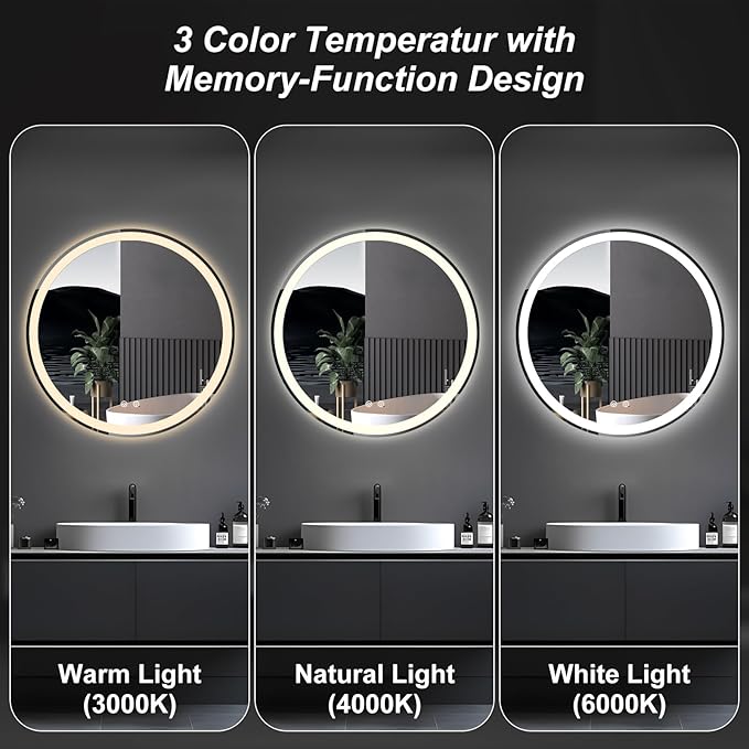 NEWBULIG 36 Inch Round LED Bathroom Wall Mirror - Image 3