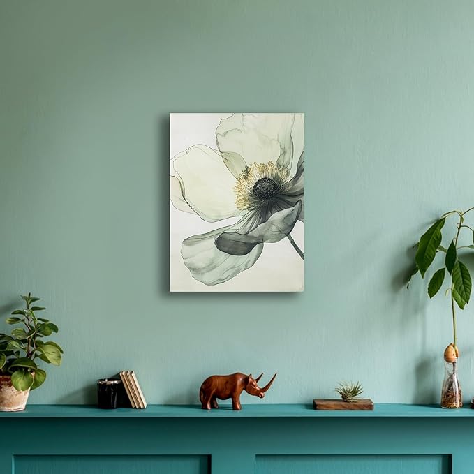 Sage Green Wall Art, flower pictures wall decor, Minimalist Modern Gold Green - Image 2