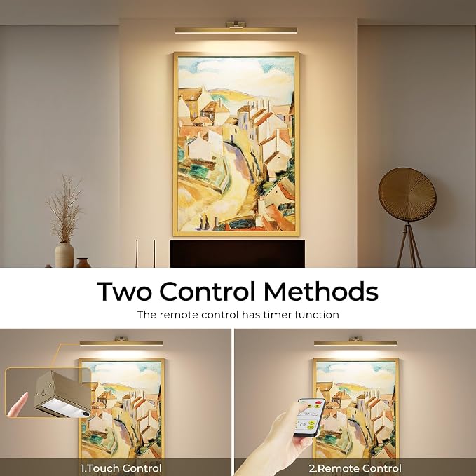 Afyuol Picture Lights for Wall, Brass Battery Operated Picture Light 24in Art - Image 7