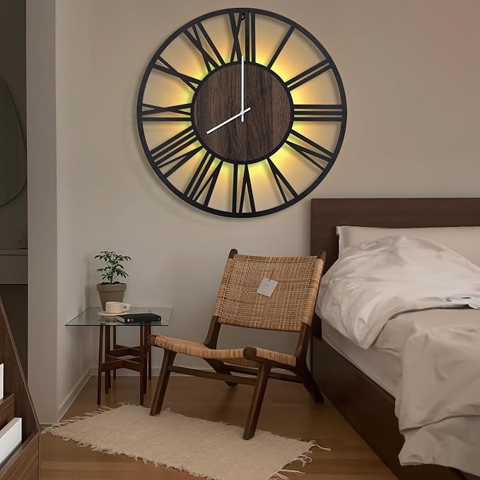 LEIKE Large LED Wall Clocks, Non Ticking, Battery Operated Rustic Round Modern - Image 7