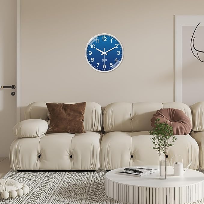 XNM 8 Inch Small Classic Navy Blue Wall Clocks Battery Operated Minimalist Wall - Image 2