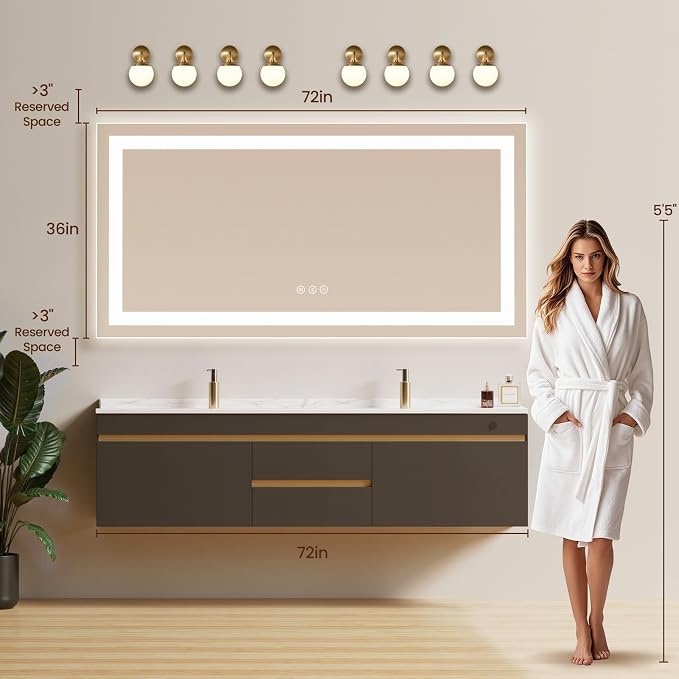 72X36 LED Bathroom Mirror with Lights, Backlit + Front Lit, Lighted Bathroom - Image 7
