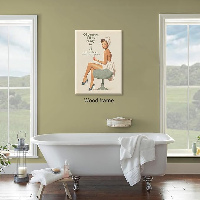 Boho Sage Green Bathroom Poster Vintage 70s Pin Up Girl Wall Art 24X36 inch - Image 4