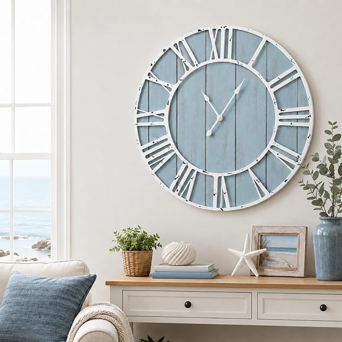 Quelay 30 Inch Coastal Wall Clock, Quiet Ticking Battery Operated, Rustic Retro - Image 6